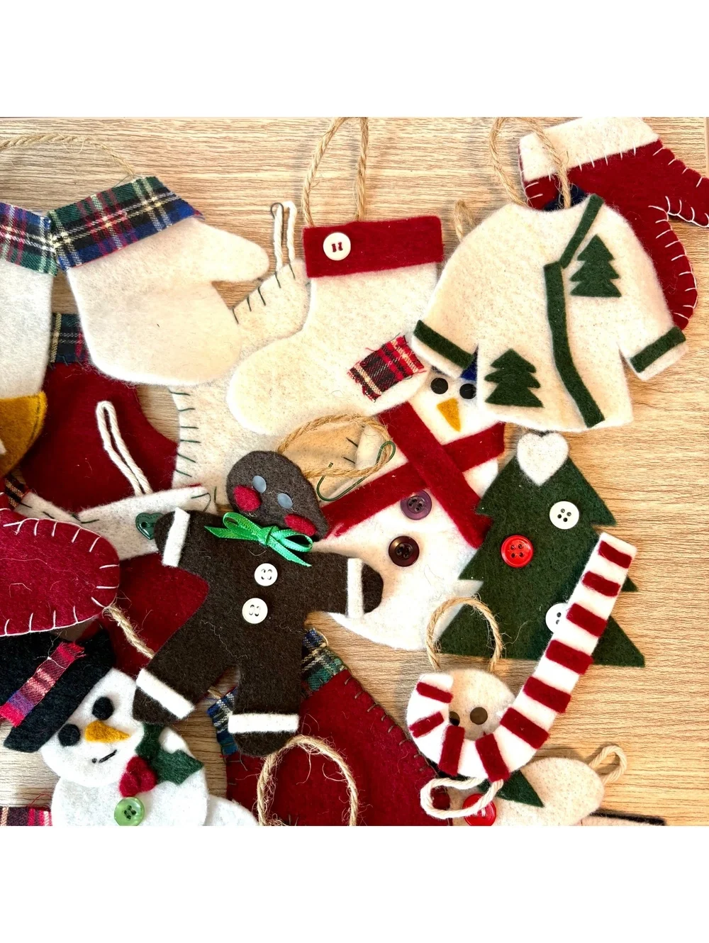 29 Handmade Felt Christmas Ornaments Vintage Style Holiday Decor Lot